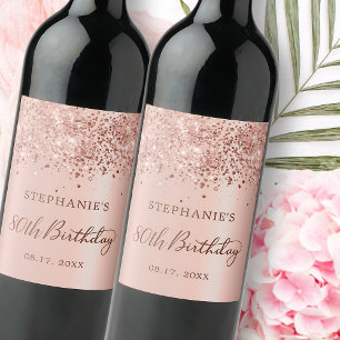 Rótulo De Garrafa De Cerveja Rosa de Quic - Folha de Ouro Glitter 80 de Anivers