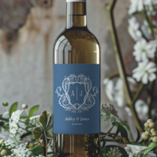 Rótulo De Garrafa De Cerveja Rosa Desenfreada Aço Azul Monograma Crista Casamen