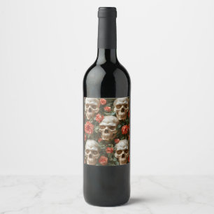 Rótulo De Garrafa De Cerveja Rosa e design de crânios