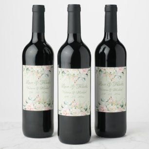 Rótulo De Garrafa De Cerveja Rosa Floral Personalizado Elegante Casamento