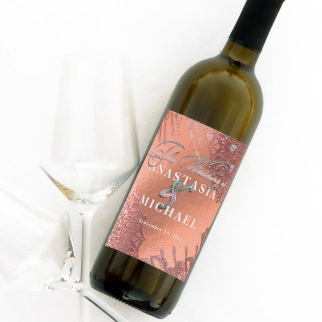 Rótulo De Garrafa De Cerveja Rosa Gold Foil Luxury Glam Na moda Elegante Casame (Criador carregado)