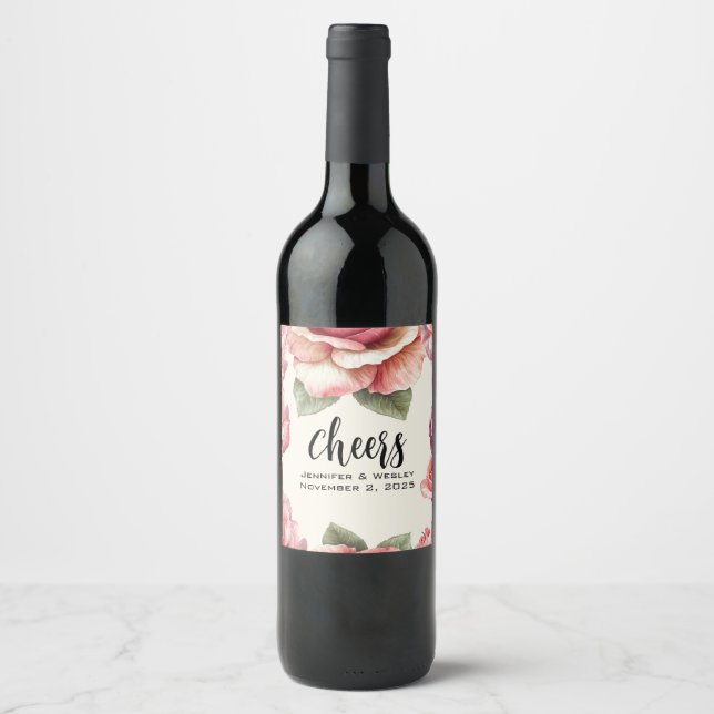 Rótulo De Garrafa De Cerveja Rosa Rosa Desbotada (Frente)
