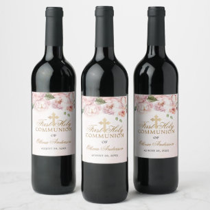 Rótulo De Garrafa De Cerveja Rosa Rosa Rosa Cor-de-Rosa Floral Primeira Comunhã