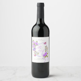 Rótulo De Garrafa De Cerveja Rosa Roxa Monograma de Casamento Ribbon