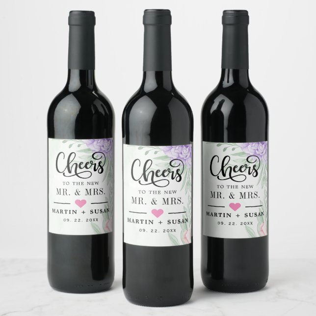 Rótulo De Garrafa De Cerveja Rosa Roxa Rústica Floral Eucalipto Casamento Boho (Garrafas)