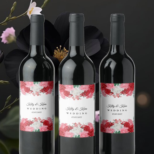 Rótulo De Garrafa De Cerveja Rosa vermelha Casamento de Aquarela (Criador carregado)