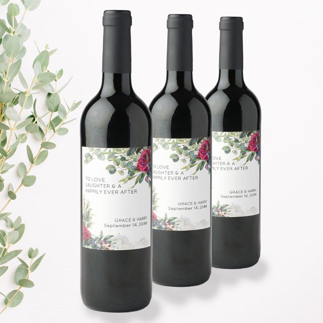 Rótulo De Garrafa De Cerveja Rosa vermelha e Brinde Eucalyptus Wedding (Wedding wine labels with toast, from my Red Rose and Eucalptus collection)