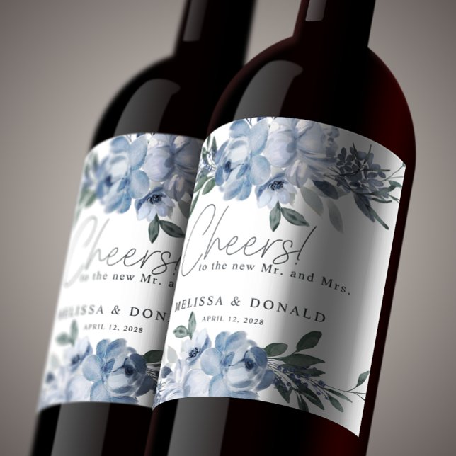 Rótulo De Garrafa De Cerveja Rosas Azuis Empoeiradas Flores Casamento Boho (Criador carregado)