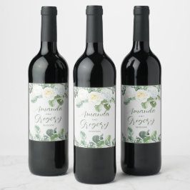 Rótulo De Garrafa De Cerveja Rosas brancas elegantes e verde