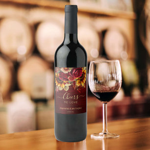 Rótulo De Garrafa De Cerveja rosas burgundy casamento outono girassóis torcida
