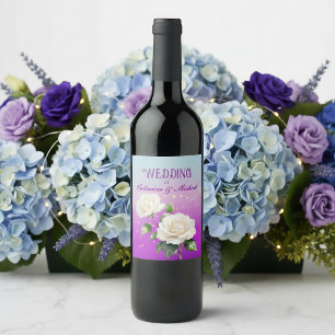 Rótulo De Garrafa De Cerveja Rosas com efeito Ombre em Aquarela Azul Roxo Casam