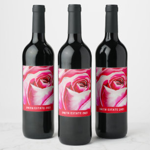 Rótulo De Garrafa De Cerveja Rosas cor-de-rosa arte romântica em aquarela