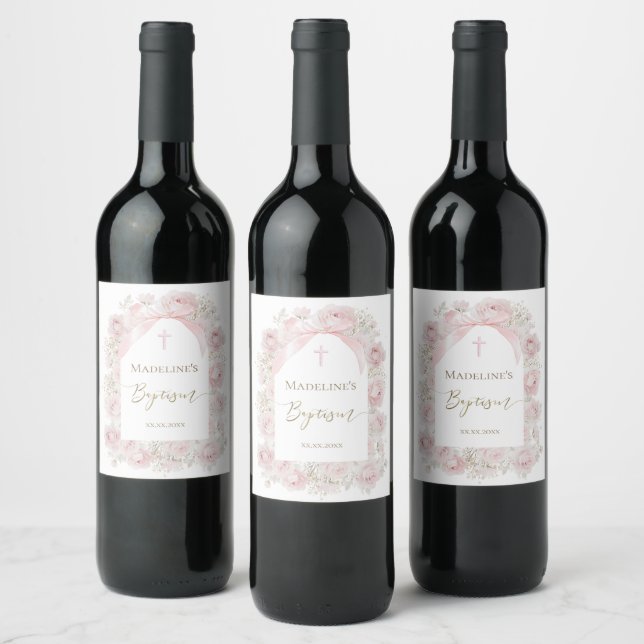 Rótulo De Garrafa De Cerveja rosas cor-de-rosa enquadram Batismo (Garrafas)