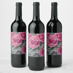Rótulo De Garrafa De Cerveja Rosas de casamento rosa pastel delicado