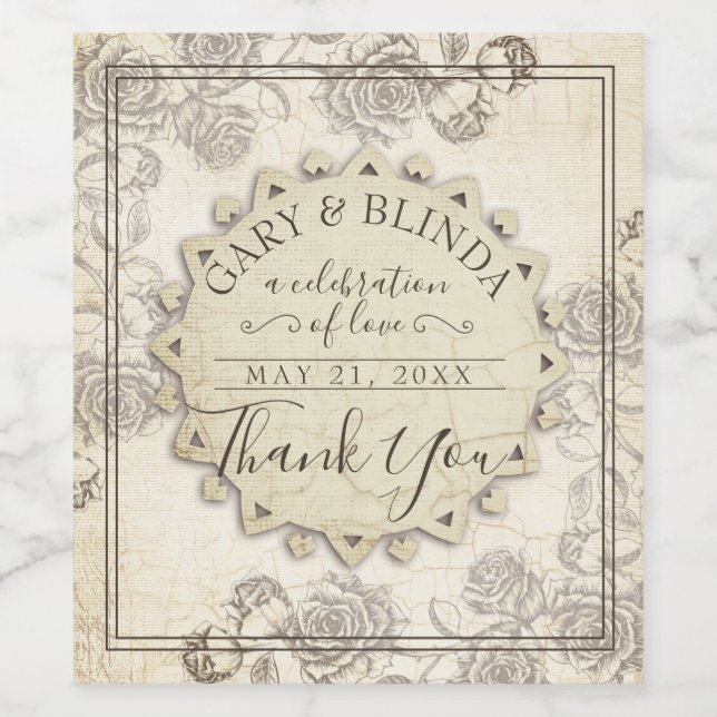 Rótulo De Garrafa De Cerveja Rosas de papel envelhecido elegante favor de casam (Rótulo Único)