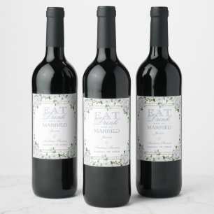 Rótulo De Garrafa De Cerveja Rosas Elegantes & Casamento Floral de Borda Pratea