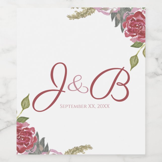 Rótulo De Garrafa De Cerveja Rosas em Aquarela Casamento (Rótulo Único)