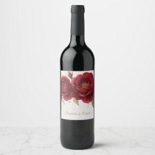 Rótulo De Garrafa De Cerveja Rosas vermelhas de Aquarela Elegante com Glitter d