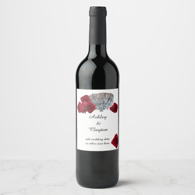 Rótulo De Garrafa De Cerveja Rosas Vermelhas e Rótulo de Vinho de Lustre (Frente)