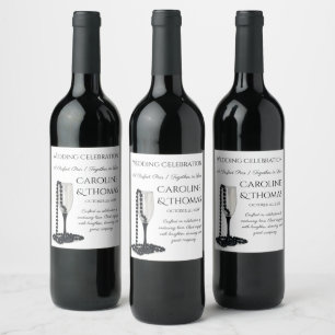 Rótulo De Garrafa De Cerveja Rótulo de Cama de Casamento Preto e Branco Pérola