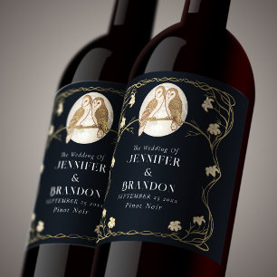 Rótulo De Garrafa De Cerveja Rótulo de Cama de Noiva Elegante Art Nouveau Coruj