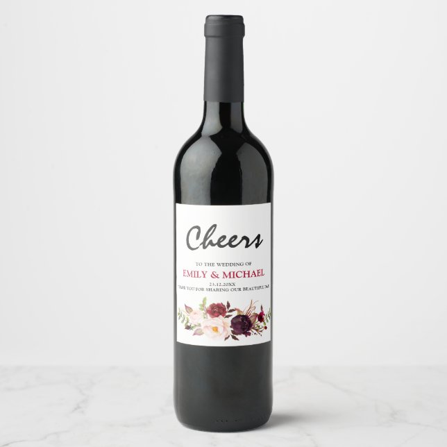 Rótulo De Garrafa De Cerveja Rótulo de casamento Red Floral Russo Boho (Frente)