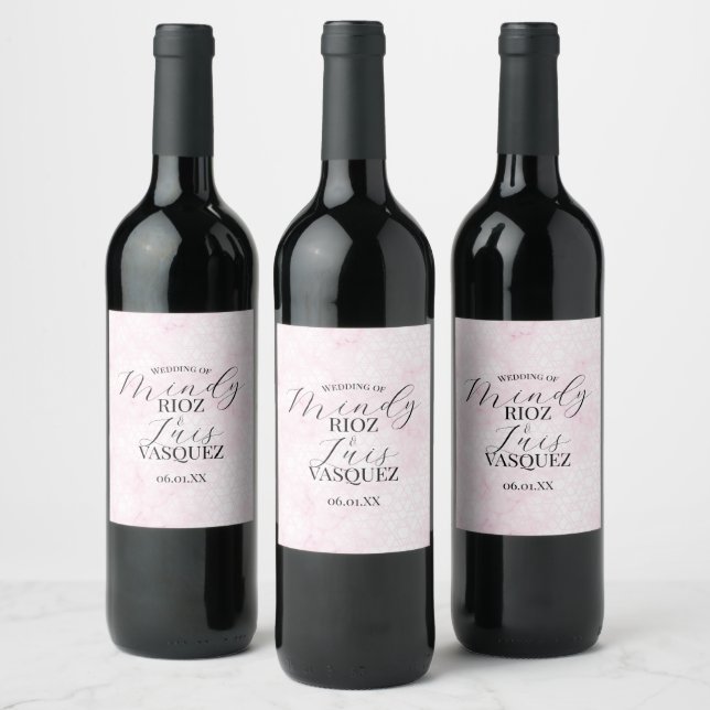 Rótulo De Garrafa De Cerveja Rótulo de casamento rosa abstrato mármore preto (Garrafas)