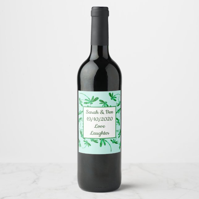 Rótulo De Garrafa De Cerveja Rótulo de Libélulas Verde Neon (Frente)