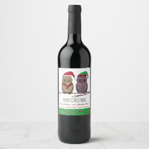 Rótulo De Garrafa De Cerveja Rótulo de papais noeis de Coruja e de Coruja Elf