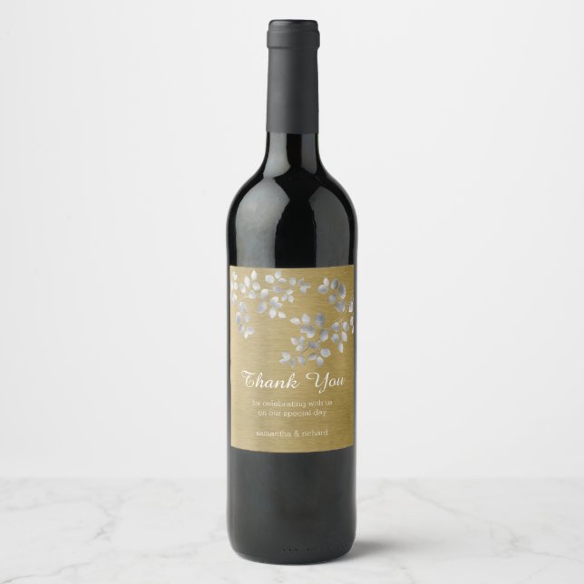 Rótulo De Garrafa De Cerveja Rótulo de Prata Moderna e Vinho Floral Dourado (Frente)