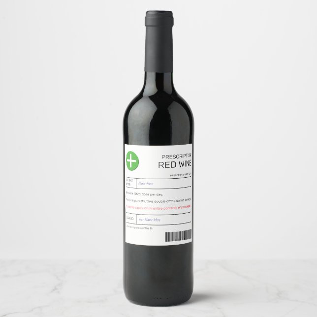 Rótulo De Garrafa De Cerveja Rótulo de Prescrição de Vinho Vermelho (Frente)