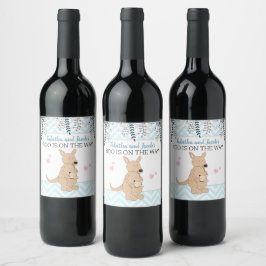 Rótulo De Garrafa De Cerveja Rótulo de Vinho Canguru Menino Chá de Bebê Boho
