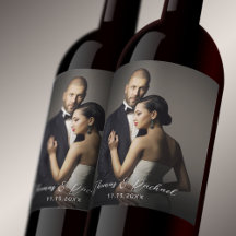 Rótulo de Vinho com Foto de Casal de Noiva Elegant