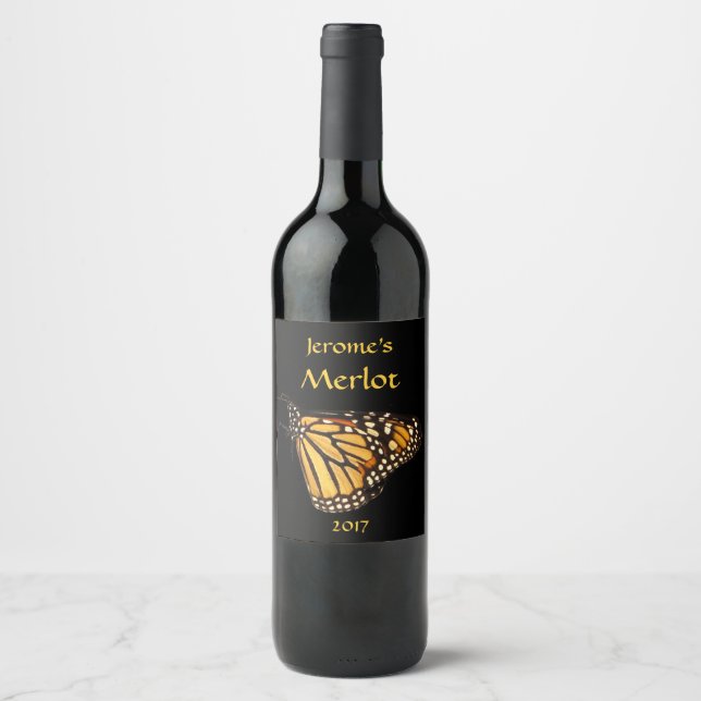 Rótulo De Garrafa De Cerveja Rótulo de Vinho da Borboleta Preta Amarela Laranja (Frente)