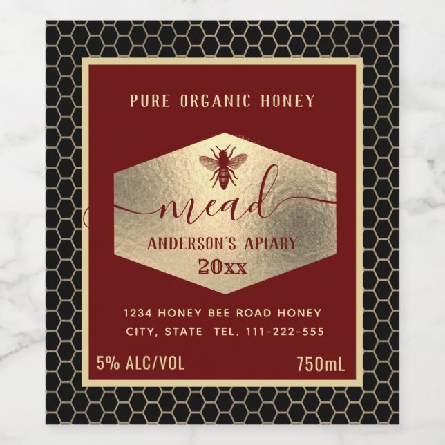 Rótulo De Garrafa De Cerveja Rótulo de vinho de abelha de mel de pente de ouro  (Rótulo Único)