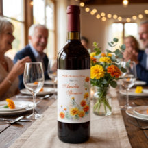 Rótulo de Vinho de Aniversário de Marigold Floral 