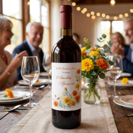 Rótulo De Garrafa De Cerveja Rótulo de Vinho de Aniversário de Marigold Floral
