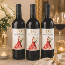Rótulo de Vinho de Aniversário de Vestido Vermelho