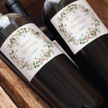 Rótulo de Vinho de Aniversário Floral Elegante – P