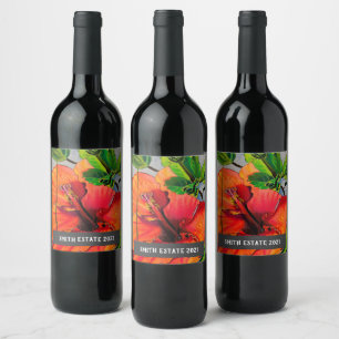 Rótulo De Garrafa De Cerveja Rótulo de vinho de arte em aquarela de flor de hib