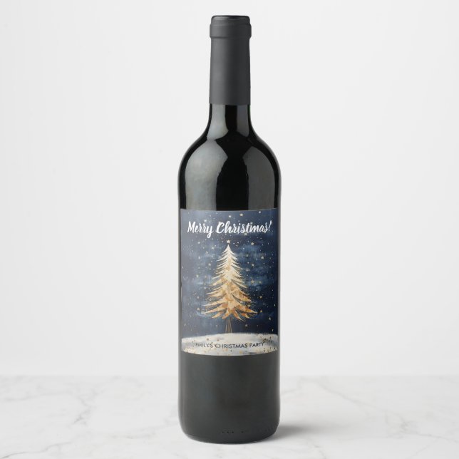 Rótulo De Garrafa De Cerveja Rótulo de Vinho de Árvore de Ouro de Natal Merry (Frente)