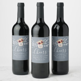 Rótulo De Garrafa De Cerveja Rótulo de Vinho de Casamento Azul Empoeirado Cheer