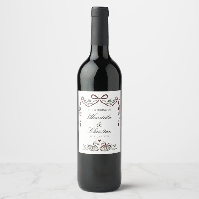 Rótulo De Garrafa De Cerveja Rótulo de Vinho de Casamento com Cisnes Caprichoso (Frente)