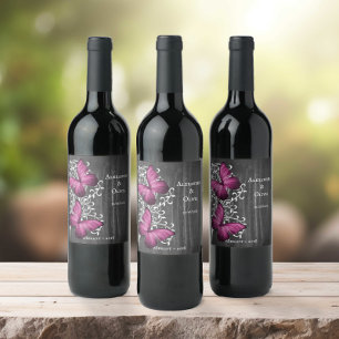 Rótulo De Garrafa De Cerveja Rótulo de Vinho de Casamento da Borboleta Rústica 