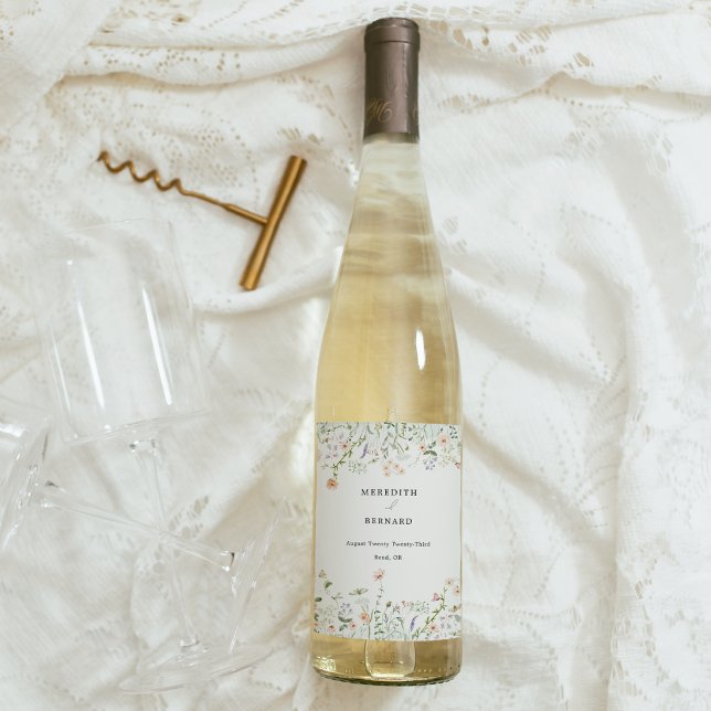 Rótulo De Garrafa De Cerveja Rótulo de Vinho de Casamento de Flores Silvestres  (Criador carregado)