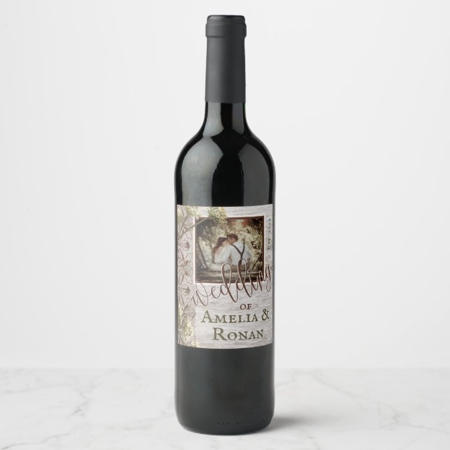 Rótulo De Garrafa De Cerveja Rótulo de Vinho de Casamento de Madeira Rústica e  (Frente)
