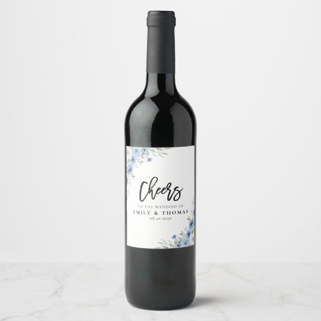 Rótulo De Garrafa De Cerveja Rótulo de Vinho de Casamento de Marfim Azul Dusty (Frente)