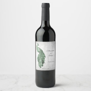 Rótulo De Garrafa De Cerveja Rótulo de Vinho de Casamento de Peacock Verde Emer