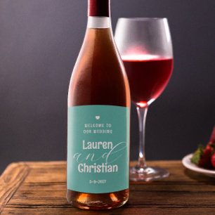 Rótulo De Garrafa De Cerveja Rótulo de Vinho de Casamento de Teal Square