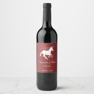 Rótulo De Garrafa De Cerveja Rótulo de Vinho de Casamento de Unicórnio Vermel